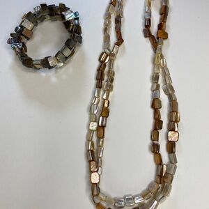 Vintage Necklace &Wrap Cuff Bracelet Estate find Abalone Shell 22” Nice shimmer